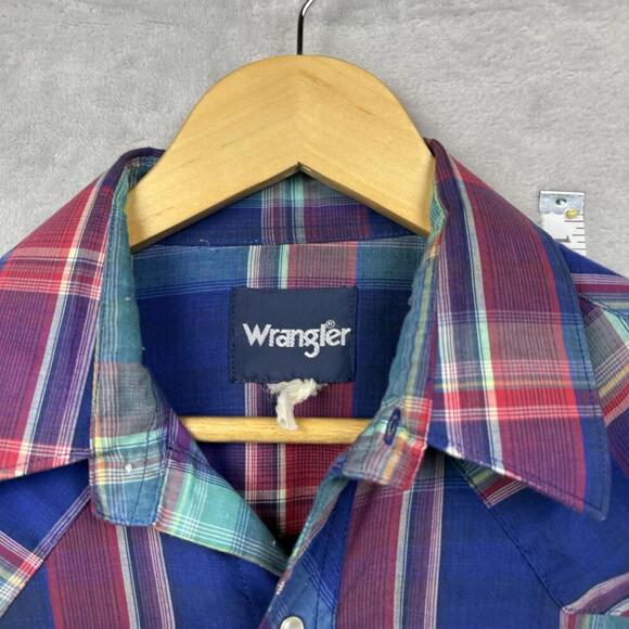 Vintage Wrangler Western Snap Shirt Plaid Pearl Snap Long Sleeve 1990s Men Sz L - Picture 5 of 9